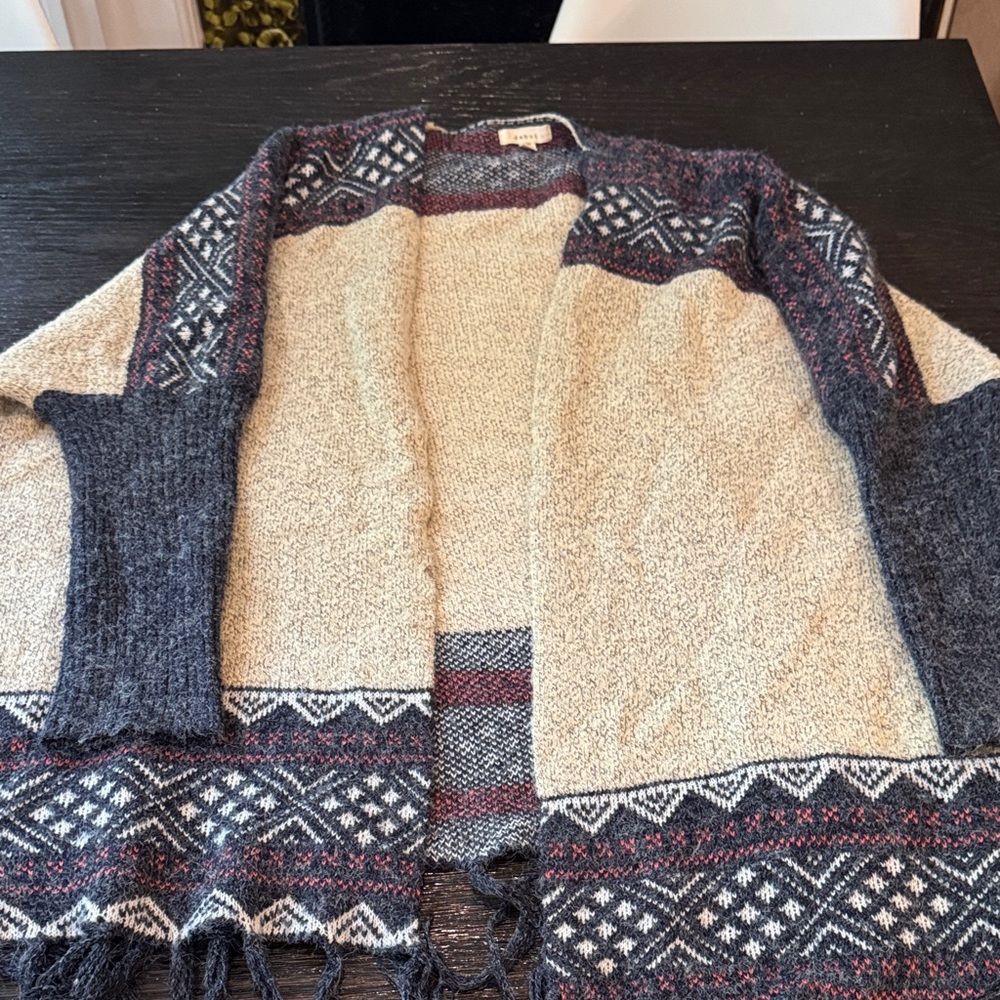 Debut Patterned Open Front Cardigan - Cream and Black